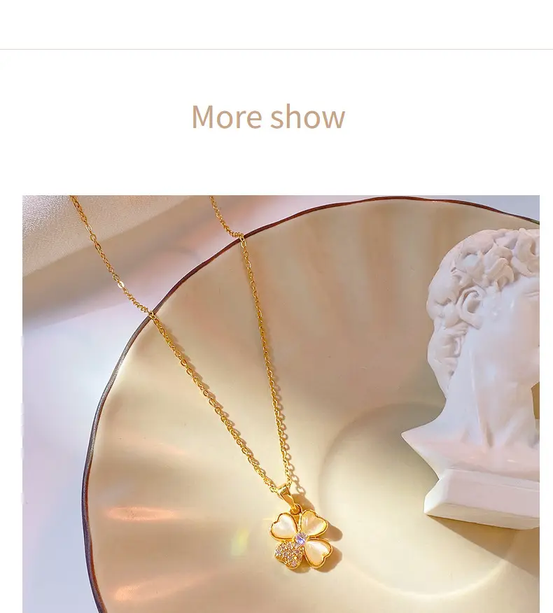 Gold Cat's Eye Four Leaf Clover Necklace for Women — feature 32