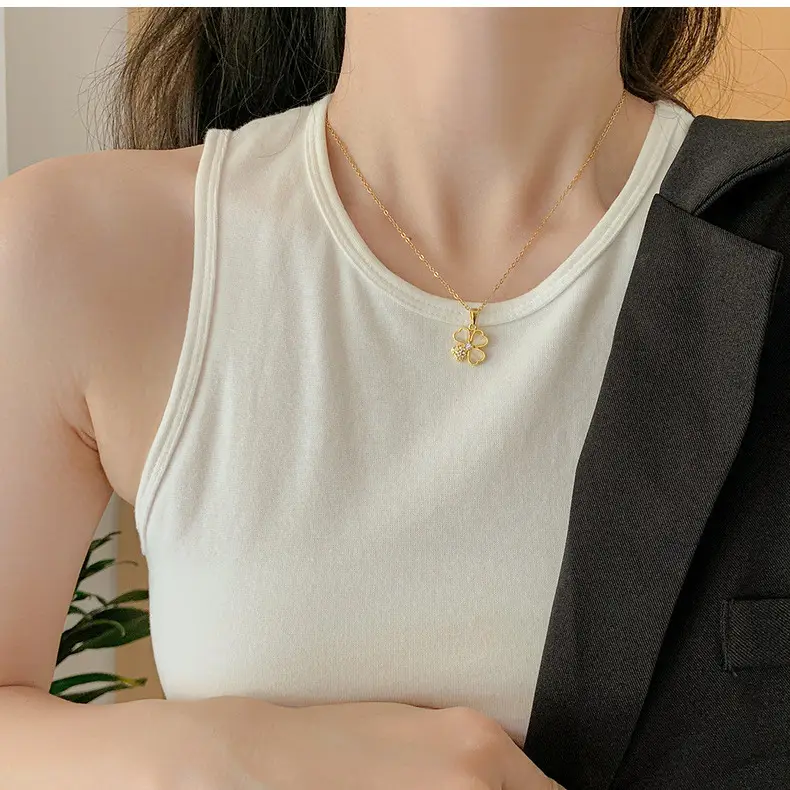Gold Cat's Eye Four Leaf Clover Necklace for Women — feature 40
