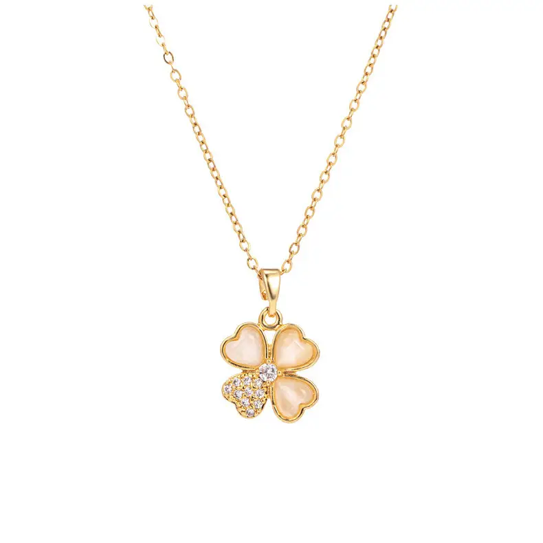 Gold Cat's Eye Four Leaf Clover Necklace for Women — feature 48