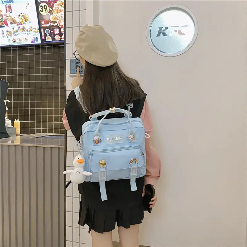 Japanese Style Light Blue Multi-Function Shoulder Bag for Girls - Image 9