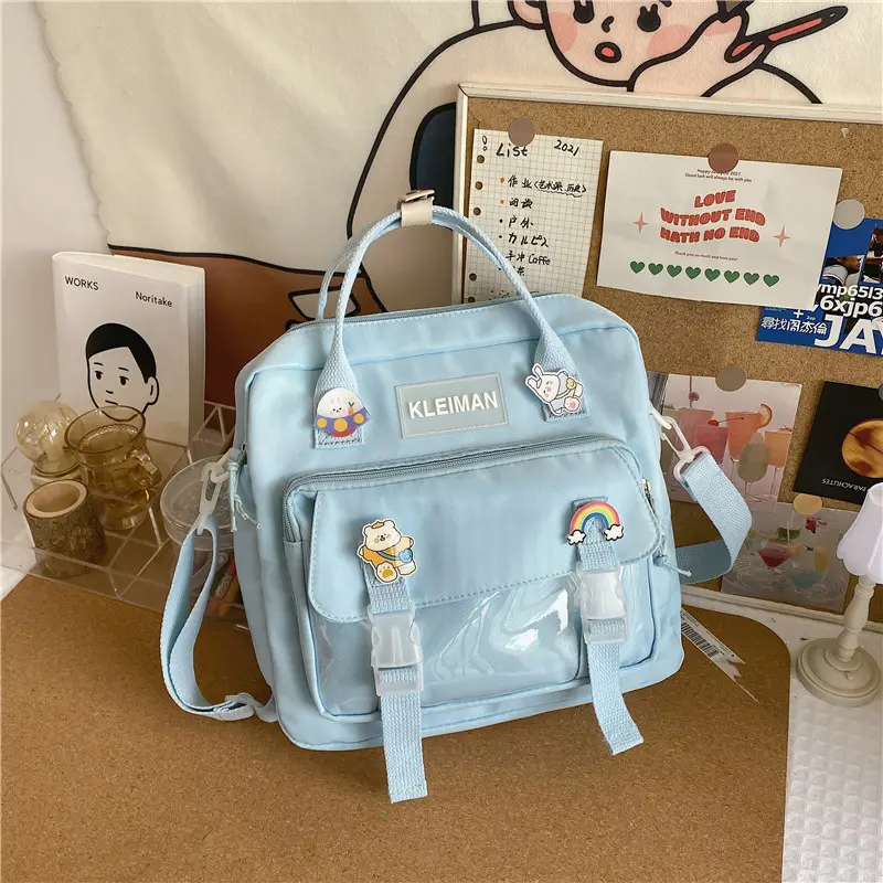 Japanese Style Light Blue Multi-Function Shoulder Bag for Girls - Image 3