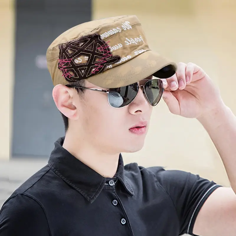 Men Retro Embroidered Black Cap Travel Sun Hat - Image 4