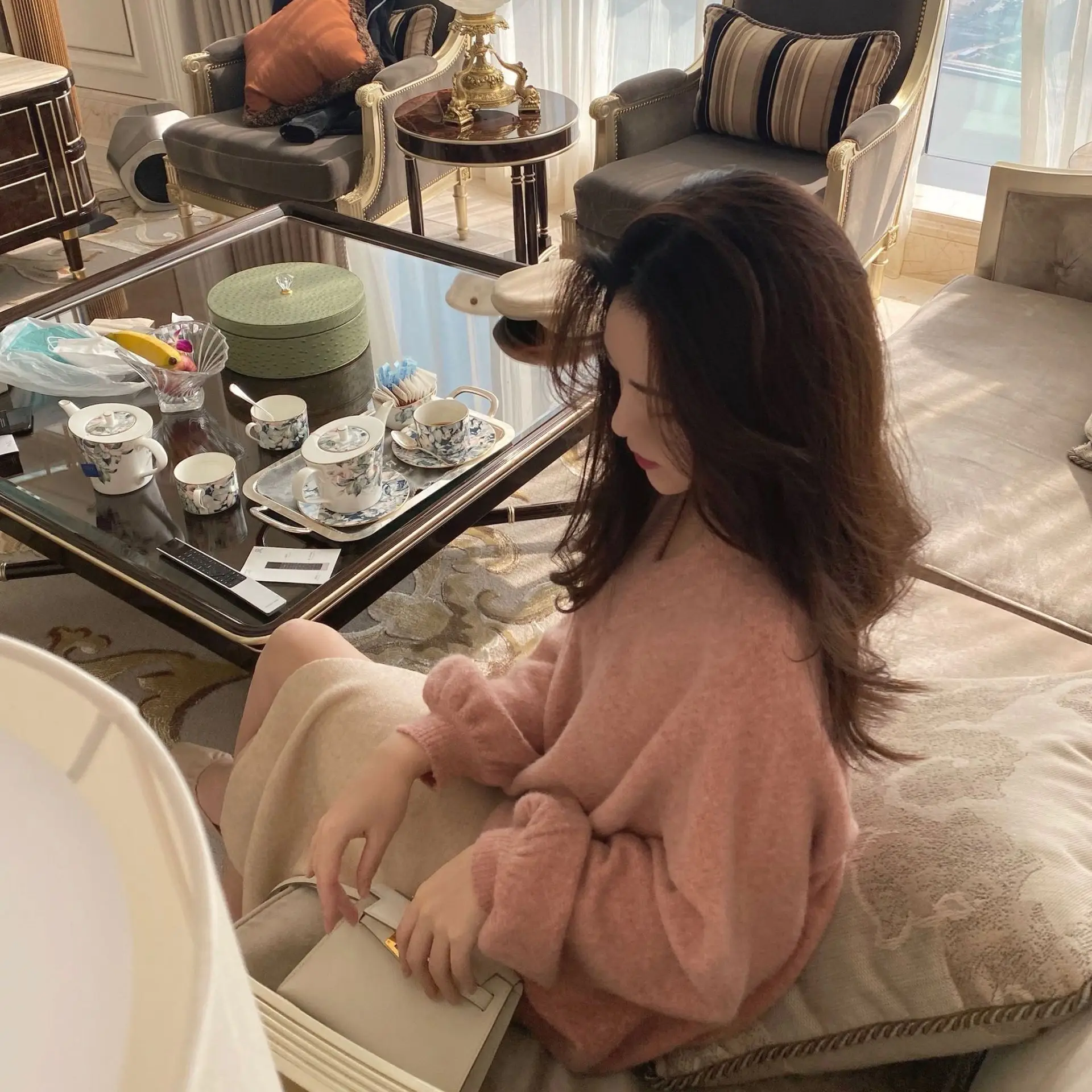 Women V-Neck Knit Sweater Pink 2023 - Image 5