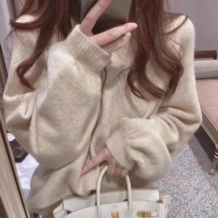 Women V-Neck Knit Sweater Pink 2023 - Image 2
