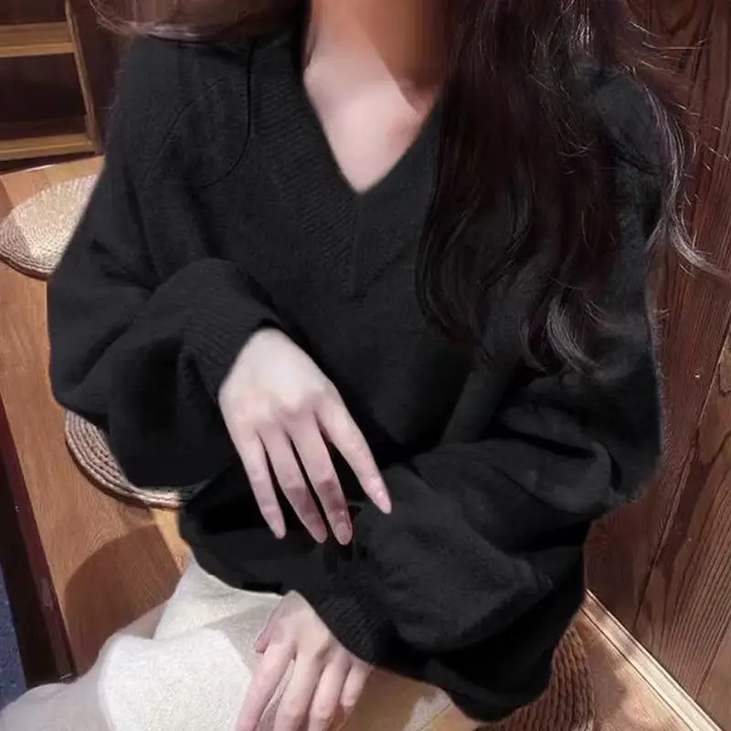 Women V-Neck Knit Sweater Pink 2023 - Image 3