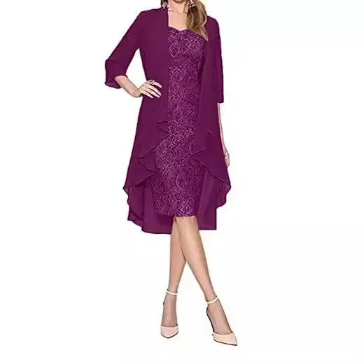 Lace Chiffon Midi Dress S-5XL Solid Color - Image 10