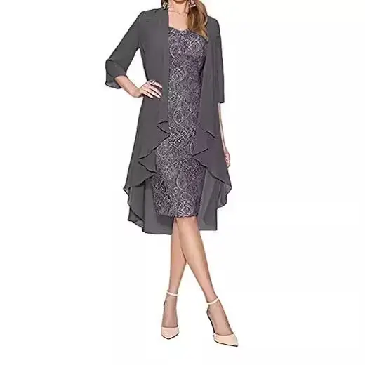 Lace Chiffon Midi Dress S-5XL Solid Color - Image 11