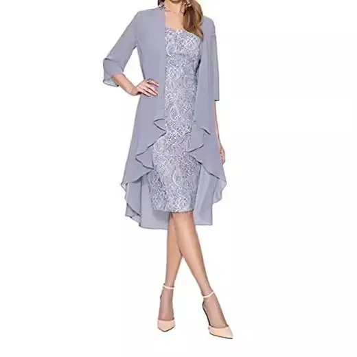 Lace Chiffon Midi Dress S-5XL Solid Color - Image 12