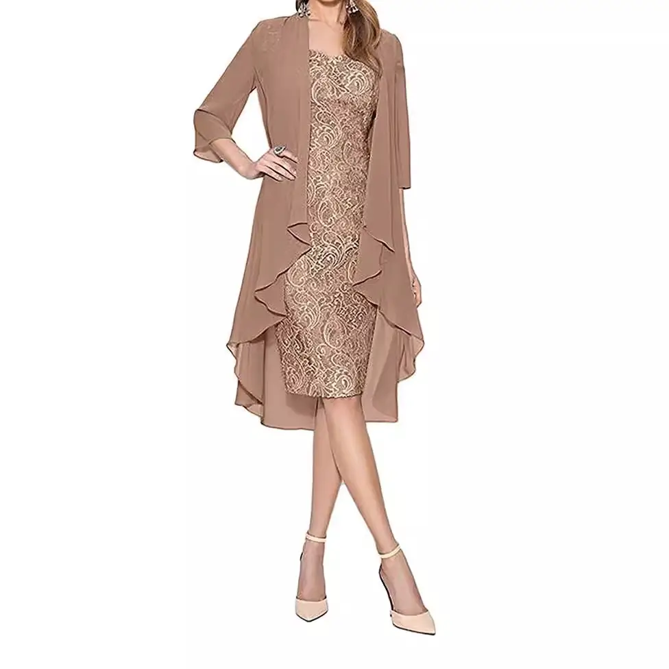 Lace Chiffon Midi Dress S-5XL Solid Color - Image 13