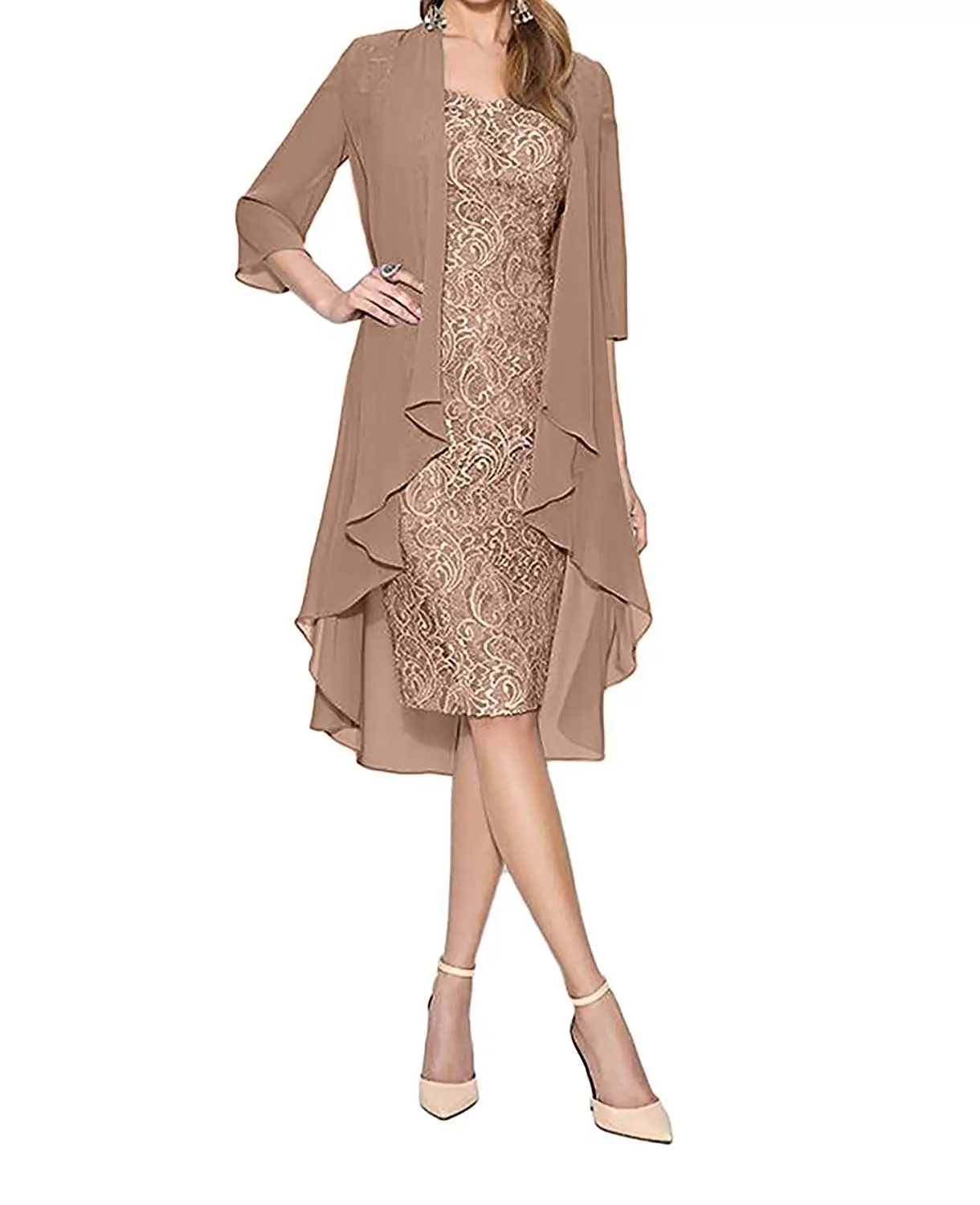 Lace Chiffon Midi Dress S-5XL Solid Color - Image 8