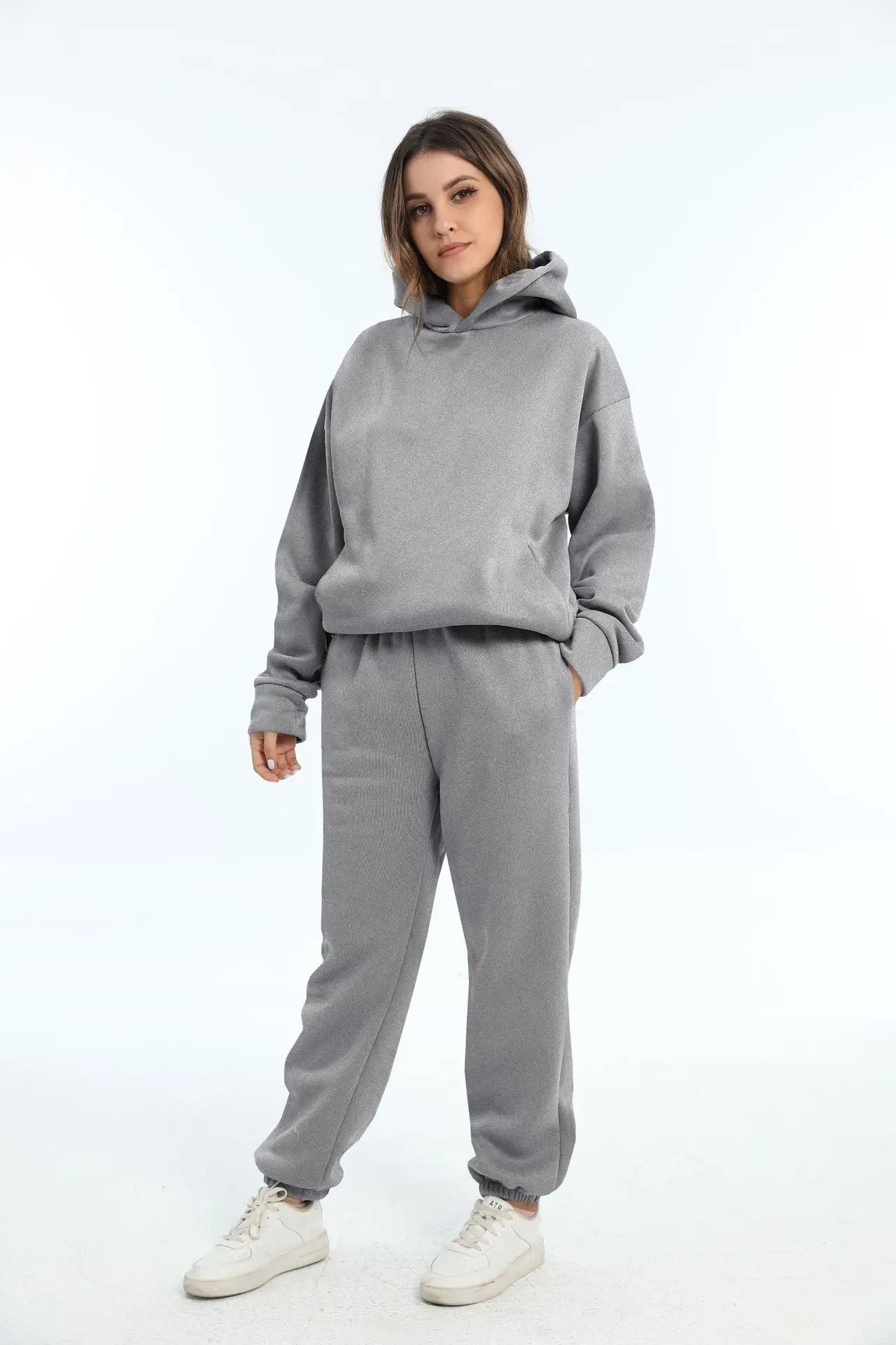 Women Grey Hoodie Track Suit Set Winter Casual Two Piece — feature 11