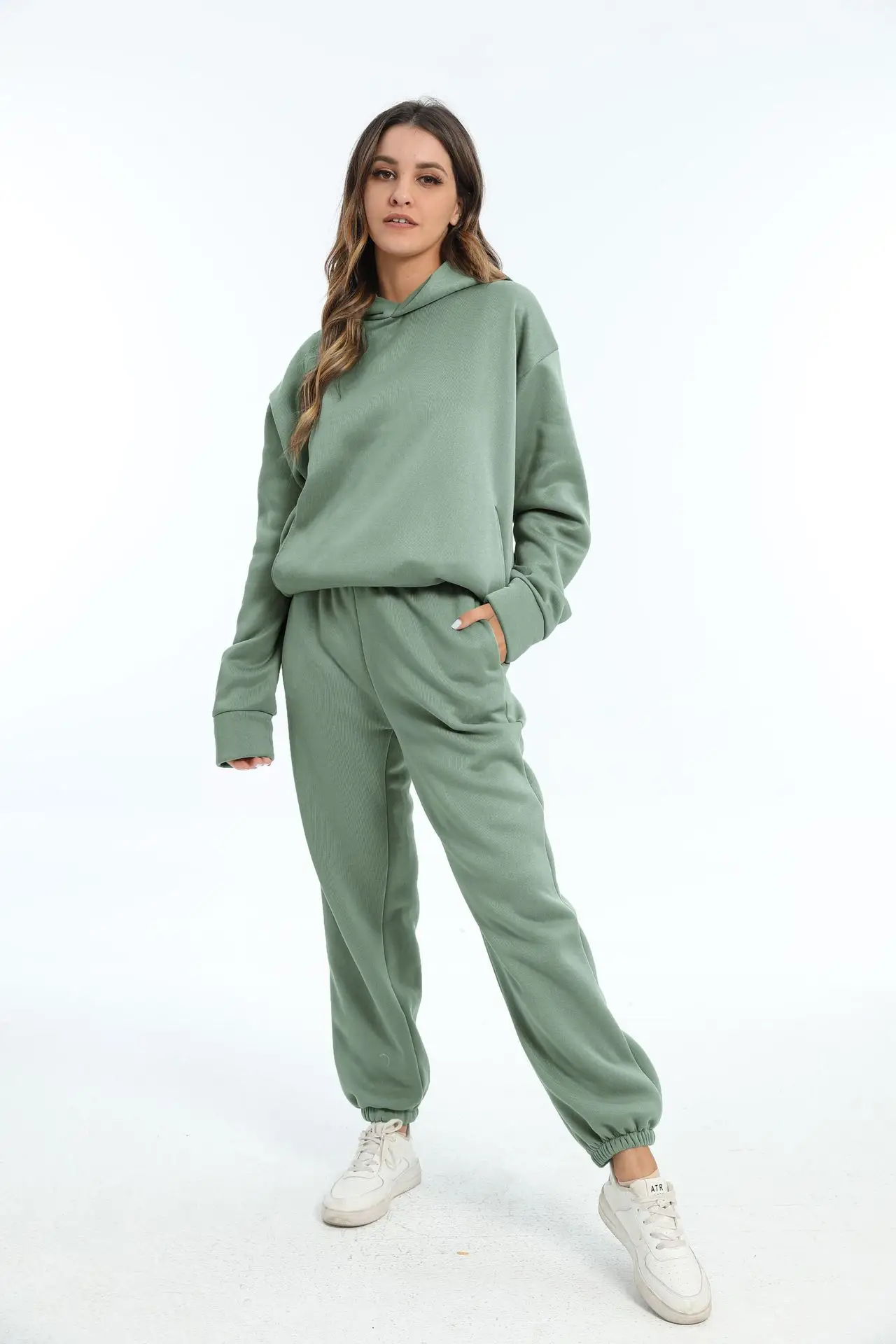 Women Grey Hoodie Track Suit Set Winter Casual Two Piece — feature 13