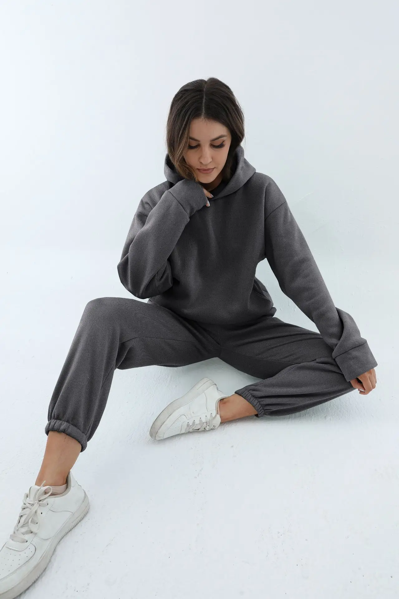 Women Grey Hoodie Track Suit Set Winter Casual Two Piece — feature 19