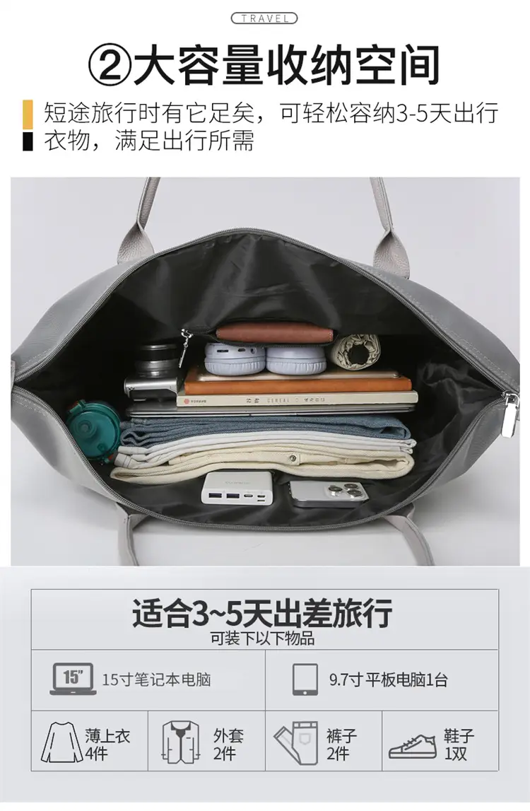 Women's Large Capacity Travel Bag Grey — feature 10