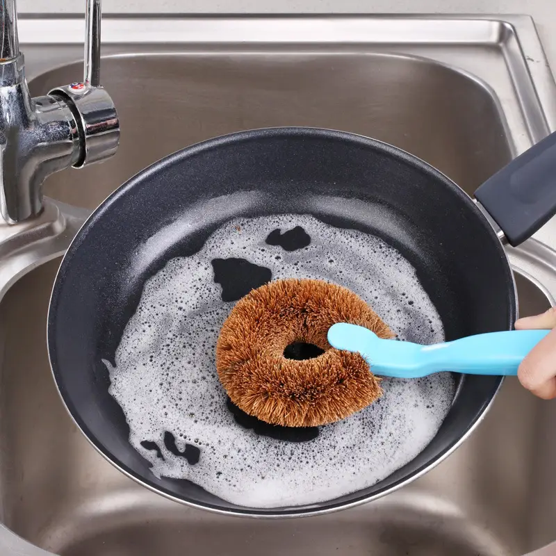 Coconut Palm Pot Brush Long Handle Kitchen Cleaning - Image 2