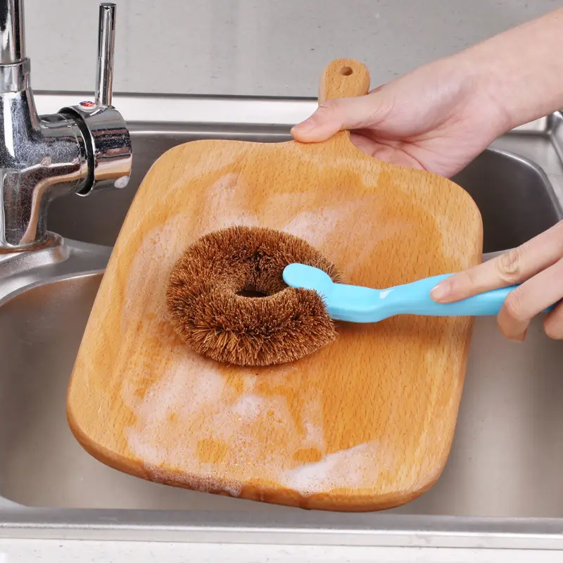 Coconut Palm Pot Brush Long Handle Kitchen Cleaning - Image 3