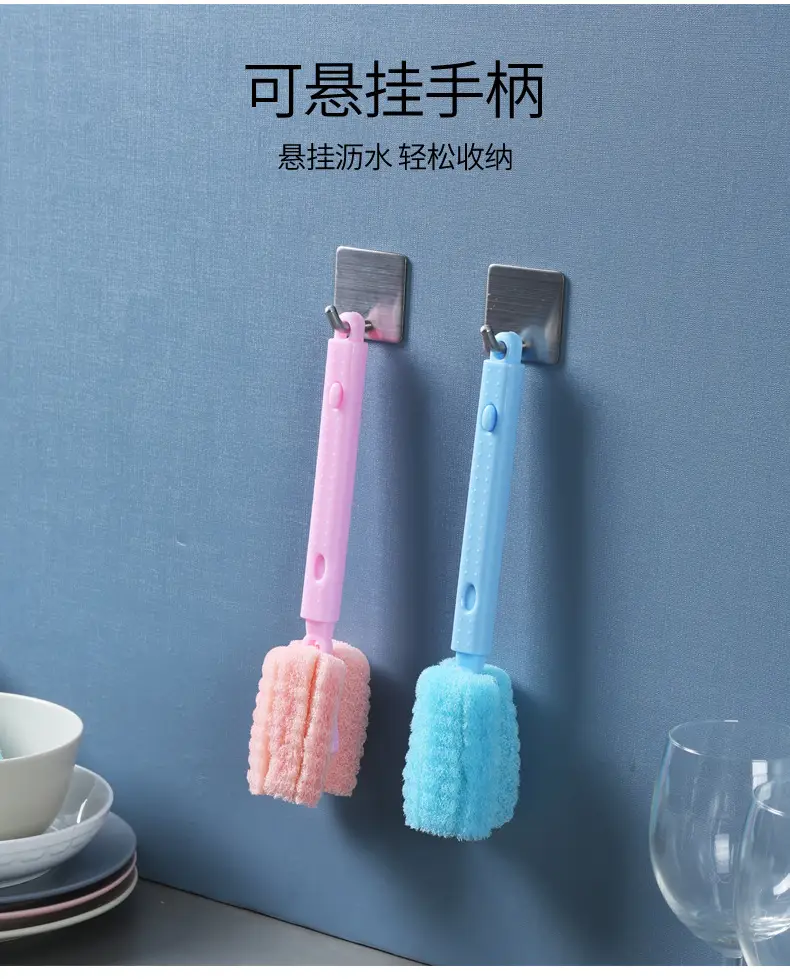 Colorful Reusable Cup Brush Sponges Long Handle — feature 7