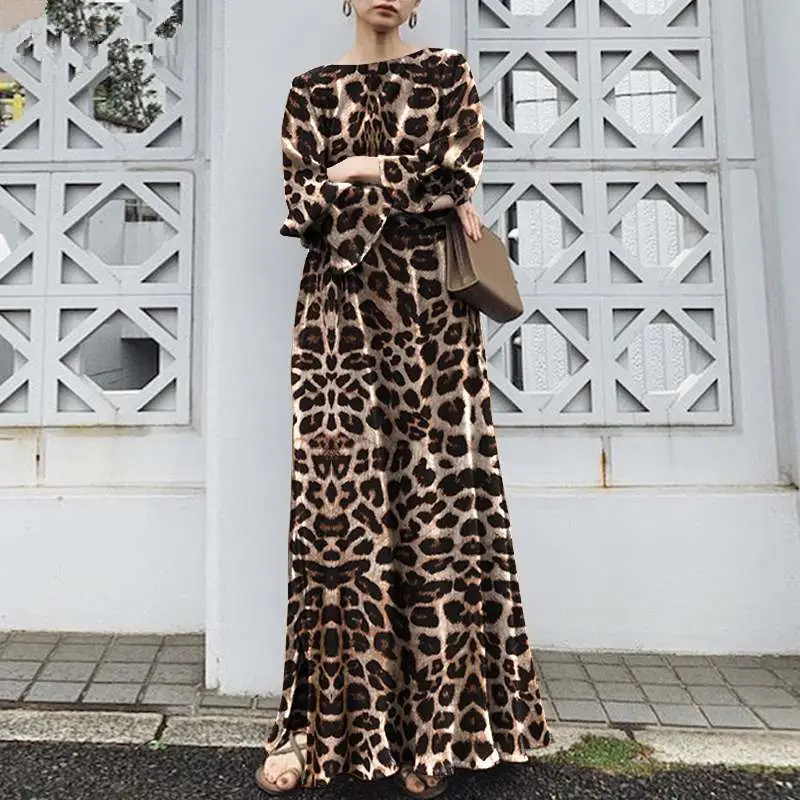 Leopard Print Long Sleeve Dress for Women