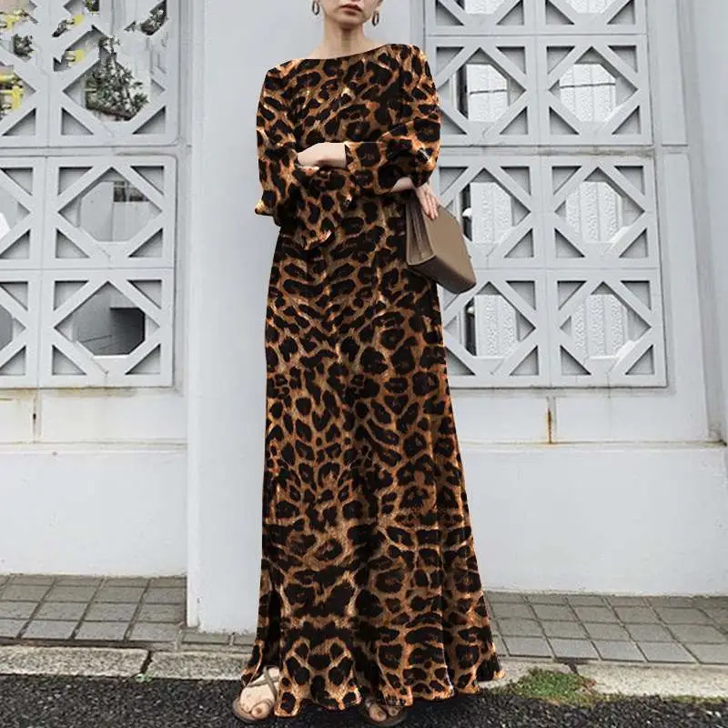 Leopard Print Long Sleeve Dress for Women
