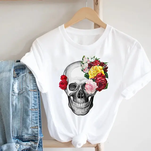 Women Butterfly Print T-Shirt White Casual 90s - Image 10