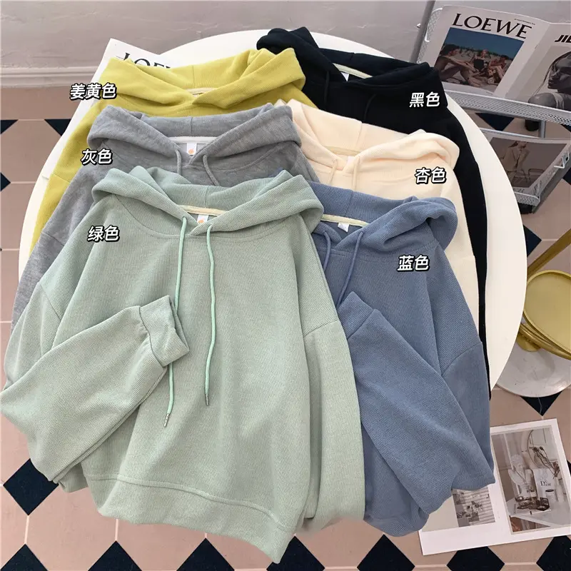 Women's Hooded Hoodie Set Multi Color High Waist Korean Style - Image 8