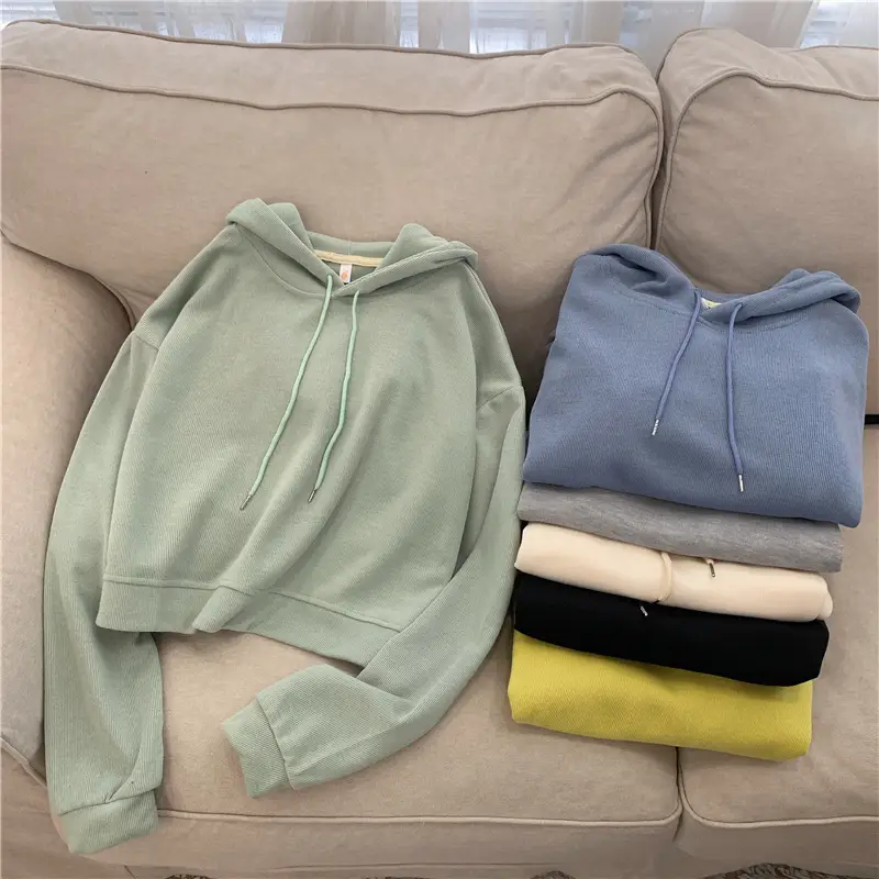 Women's Hooded Hoodie Set Multi Color High Waist Korean Style - Image 9