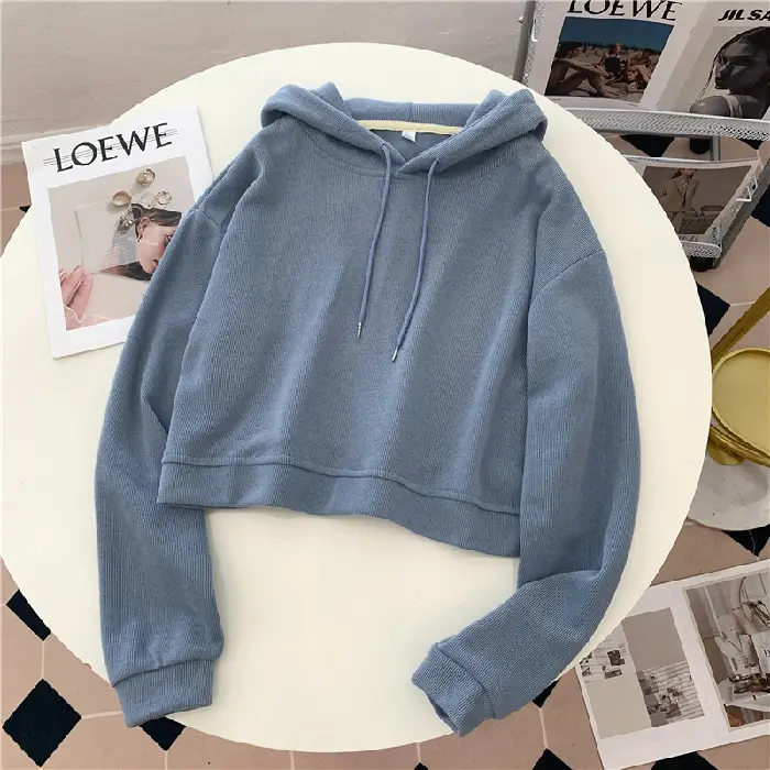 Women's Hooded Hoodie Set Multi Color High Waist Korean Style - Image 2