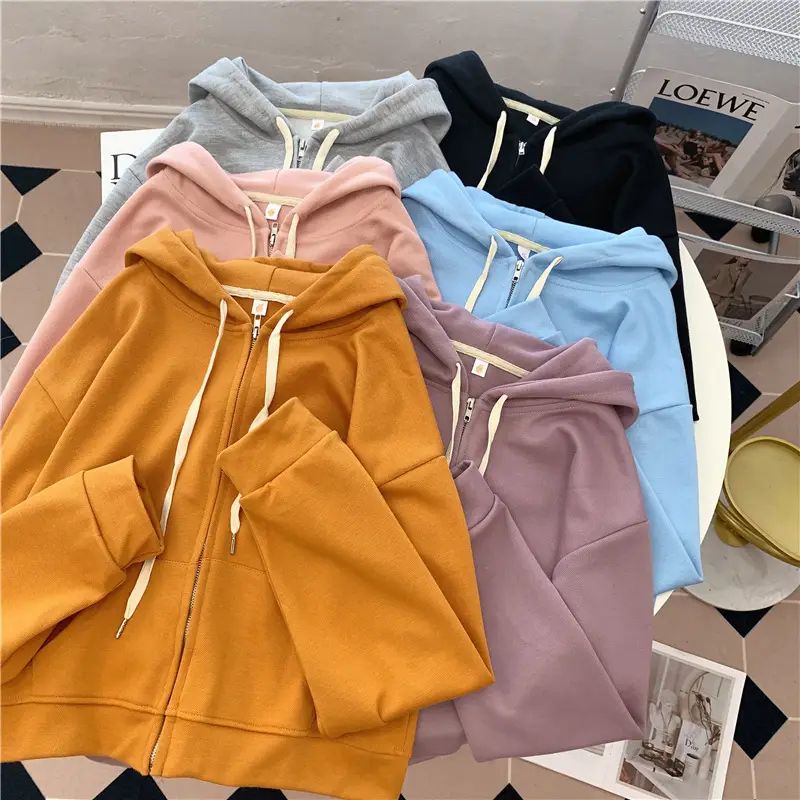 2022 Hooded Zipper Sweater Coat Purple Korean Style - Image 7