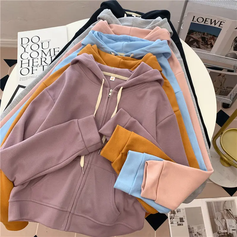 2022 Hooded Zipper Sweater Coat Purple Korean Style - Image 10