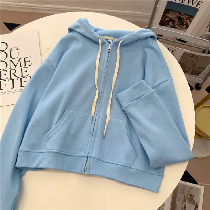 2022 Hooded Zipper Sweater Coat Purple Korean Style - Image 2