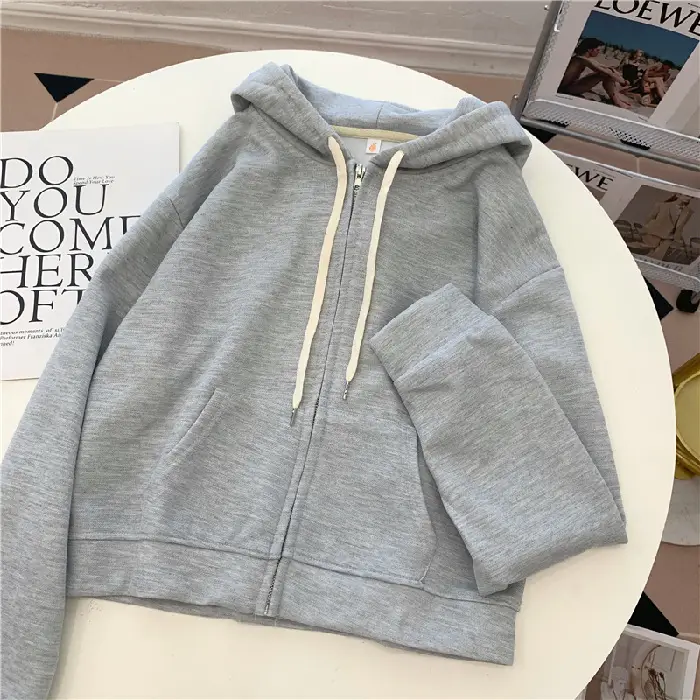 2022 Hooded Zipper Sweater Coat Purple Korean Style - Image 4