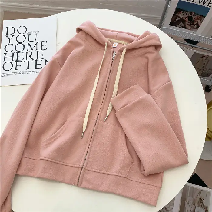 2022 Hooded Zipper Sweater Coat Purple Korean Style - Image 5