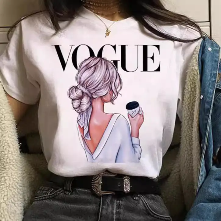 Women White Paris Print T-Shirt Short Sleeve Loose Fit