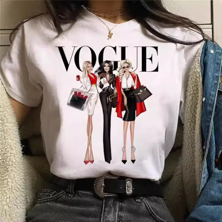 Women White Paris Print T-Shirt Short Sleeve Loose Fit