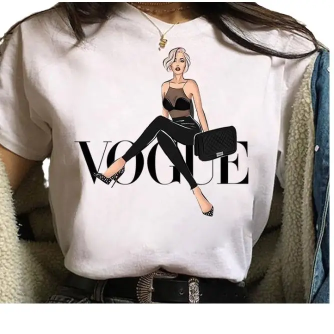 Women White Paris Print T-Shirt Short Sleeve Loose Fit