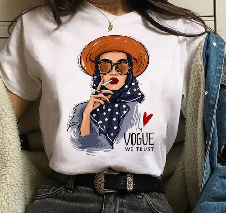 Women White Paris Print T-Shirt Short Sleeve Loose Fit
