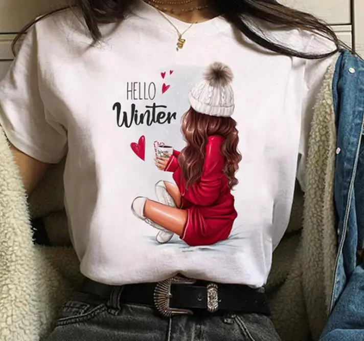 Women White Paris Print T-Shirt Short Sleeve Loose Fit