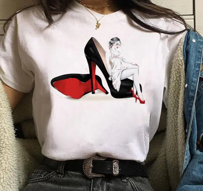 Women White Paris Print T-Shirt Short Sleeve Loose Fit