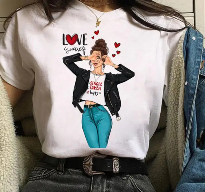 Women White Paris Print T-Shirt Short Sleeve Loose Fit