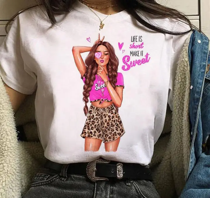 Women White Paris Print T-Shirt Short Sleeve Loose Fit