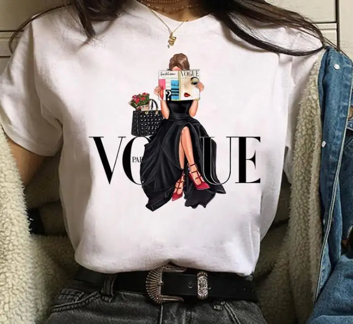 Women White Paris Print T-Shirt Short Sleeve Loose Fit