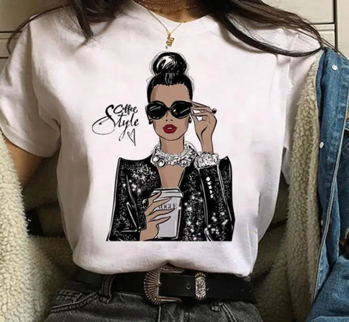 Women White Paris Print T-Shirt Short Sleeve Loose Fit