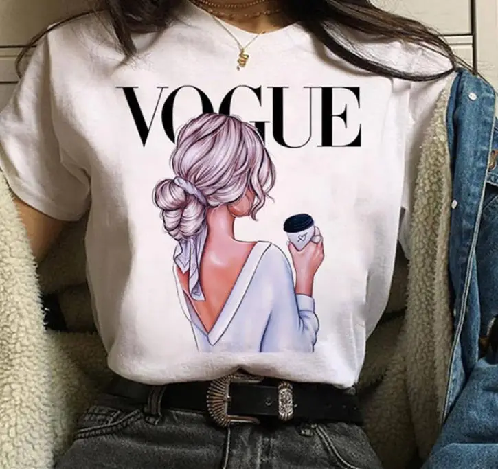 Women White Paris Print T-Shirt Short Sleeve Loose Fit