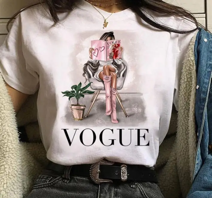 Women White Paris Print T-Shirt Short Sleeve Loose Fit