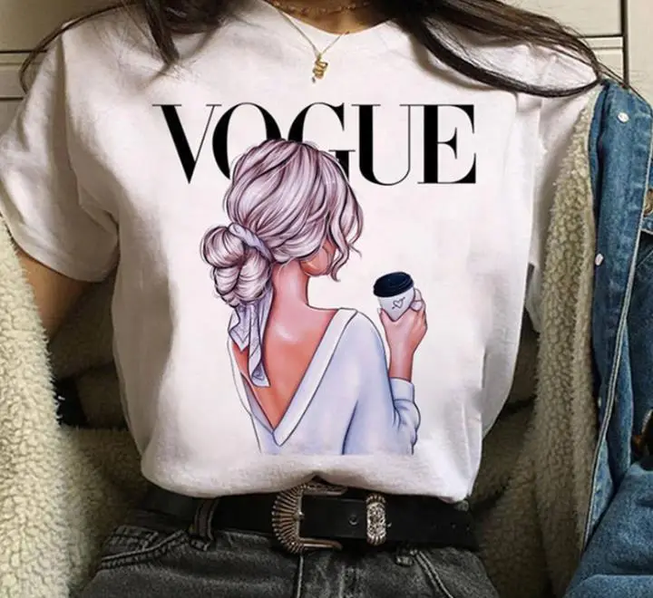 Women White Paris Print T-Shirt Short Sleeve Loose Fit