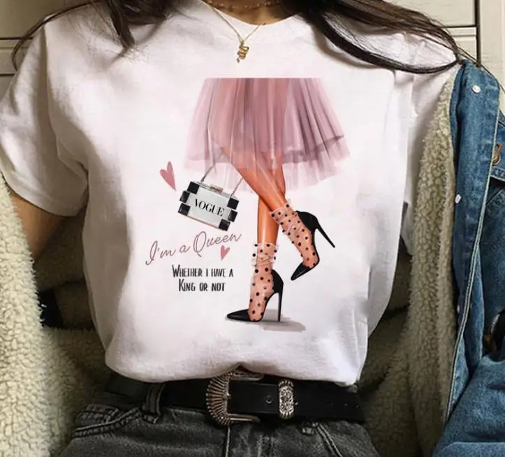 Women White Paris Print T-Shirt Short Sleeve Loose Fit
