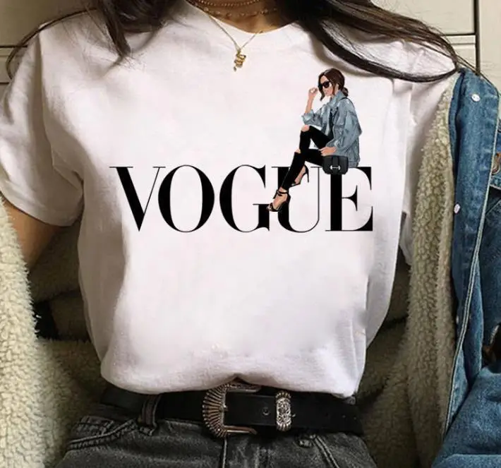 Women White Paris Print T-Shirt Short Sleeve Loose Fit