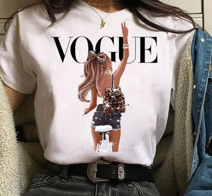 Women White Paris Print T-Shirt Short Sleeve Loose Fit
