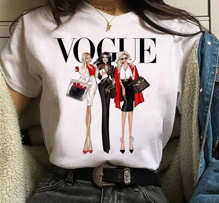 Women White Paris Print T-Shirt Short Sleeve Loose Fit