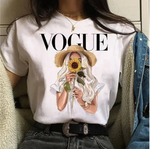 Women White Paris Print T-Shirt Short Sleeve Loose Fit